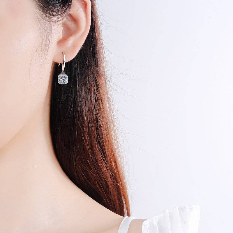 Four-Prong Moissanite Hook Earrings in 925 Sterling Silver