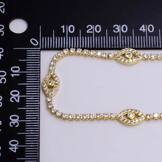 Gold Filled Clear Cz Evil Eye Tennis Chain Bracelet