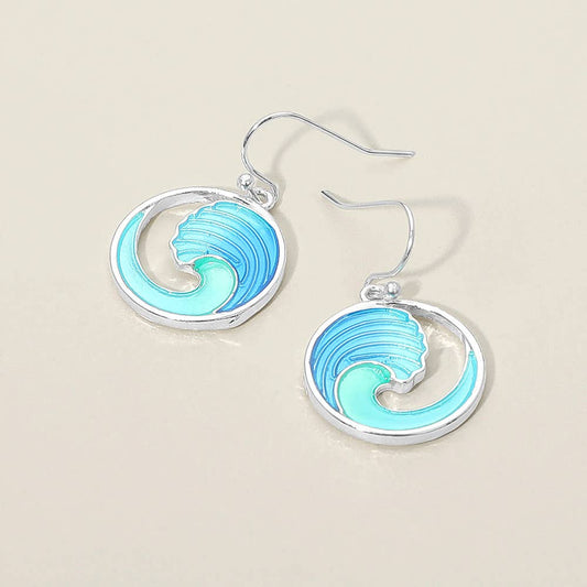 Ocean Wave Charm Drop Dangle Earrings