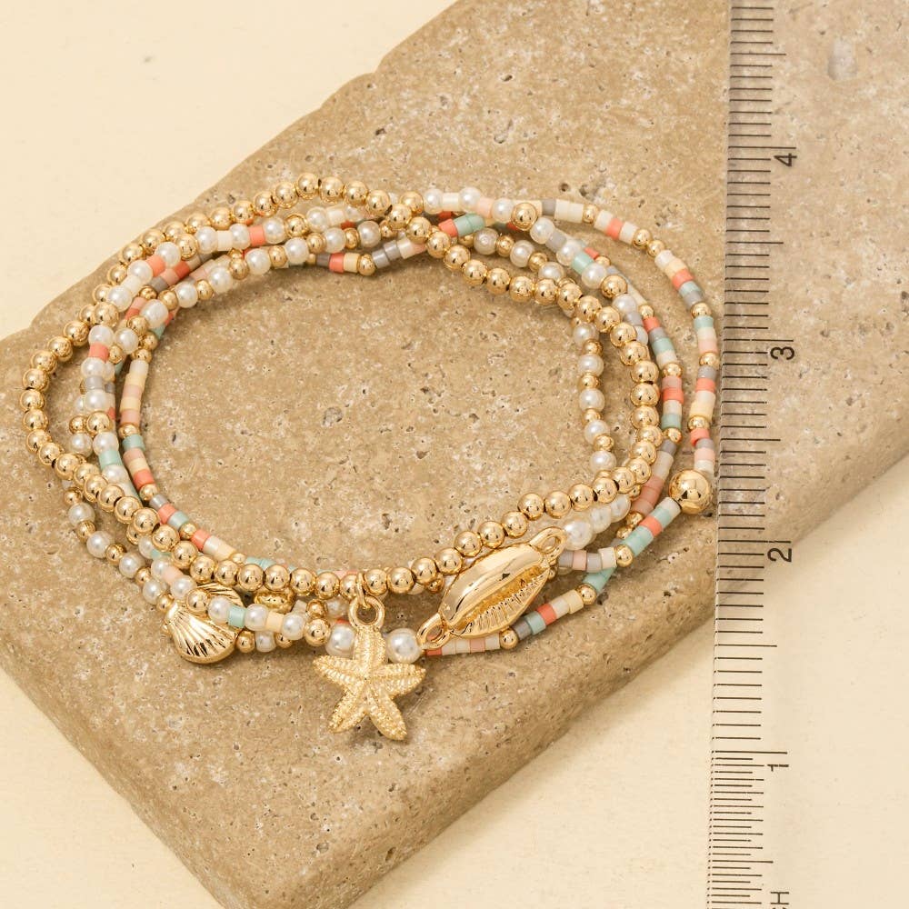 Sea Life Charms Mixed Mini Beaded Bracelet Set