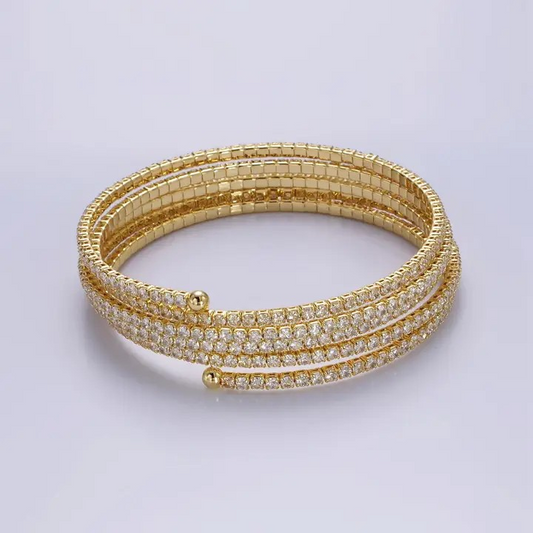 24k Gold Filled Clear Cz Bangle Cuff Bracelet |