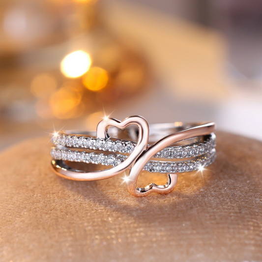 Two-Tone Double Heart Infinity Band Ring in Solid Copper