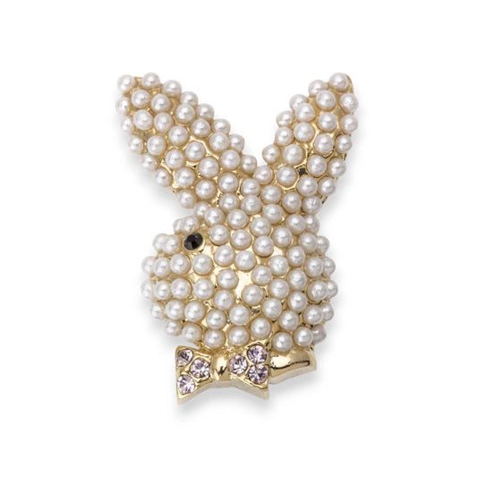 Crystal & Pearl Pave Bunny Brooch