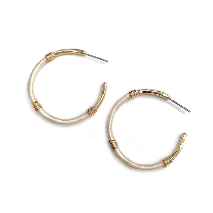 Hammered Metal C Hoop with Color Thread Wrapping Earrings