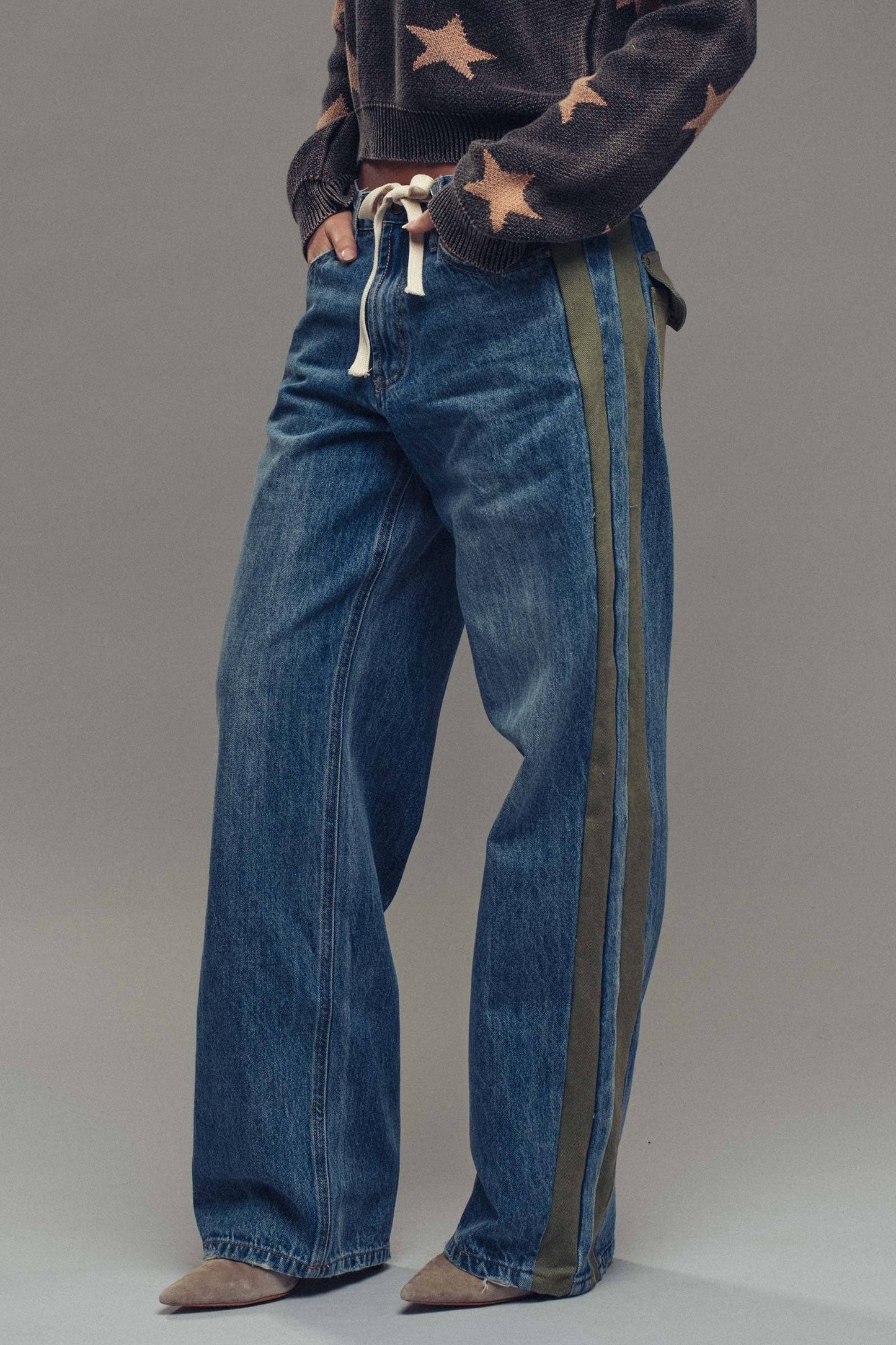 Utility Stripe Wide-Leg Jeans