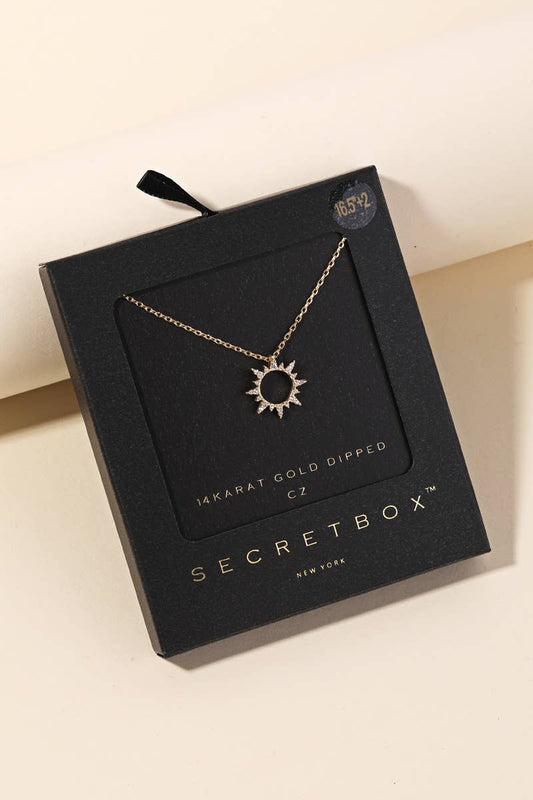 Secret Box Pave Circle Sun Charm Necklace