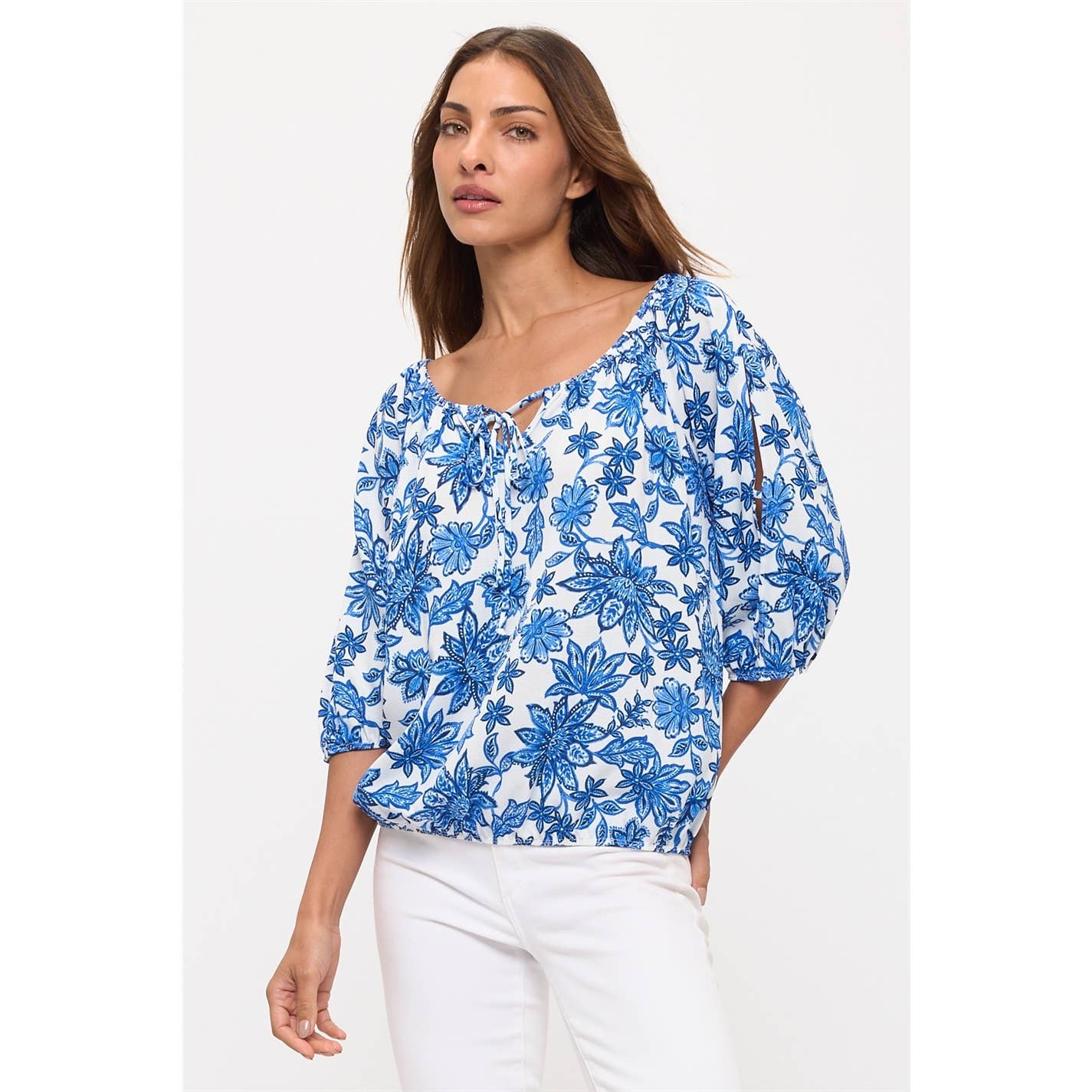 Floral Tie Neck Peasant