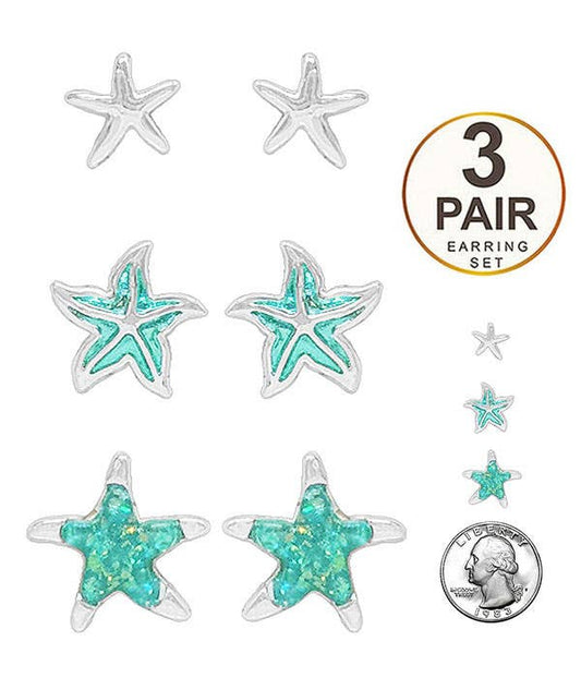 STARFISH 3 PAIR EARRING SET