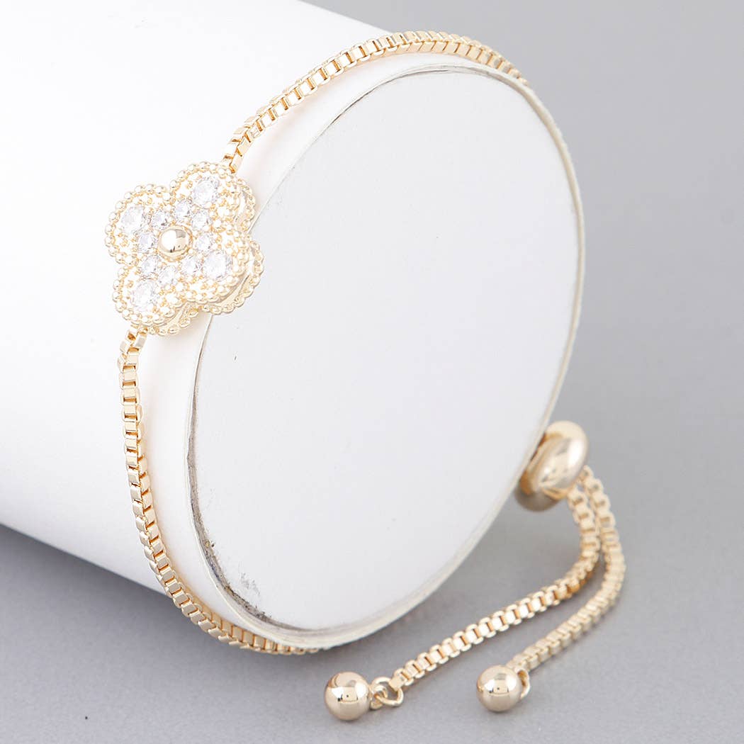 Bejeweled Clover Box Chain Bracelet
