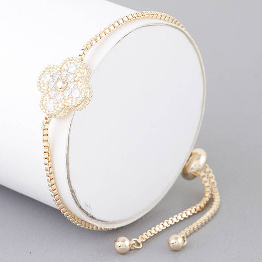 Bejeweled Clover Box Chain Bracelet
