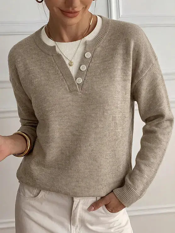 Layered Look Button Sweater