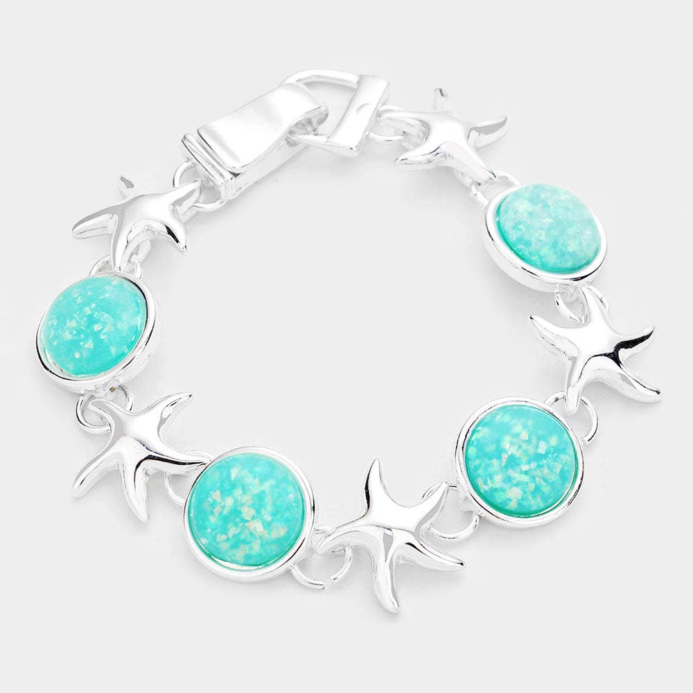 Sea Glass Starfish Metal Magnetic Link Bracelet