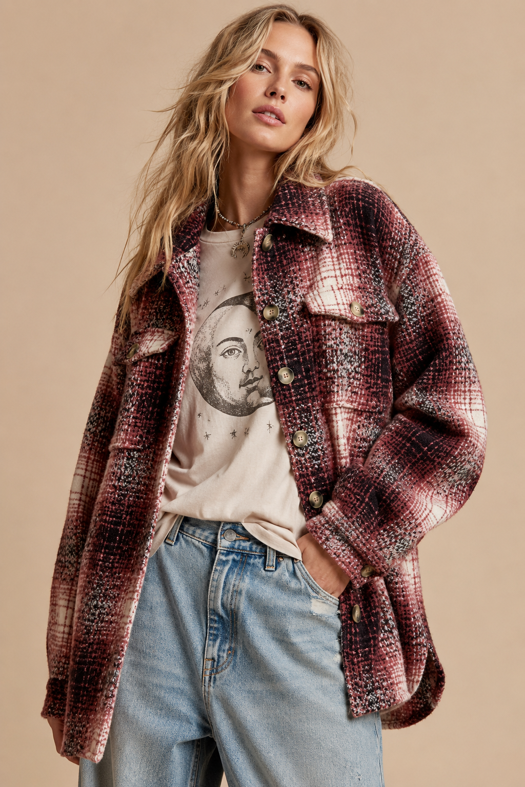 Plaid Pattern Button Down Jacket