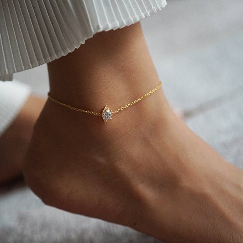 Minimalist Marquise Stacking Anklet in 925 Sterling Silver