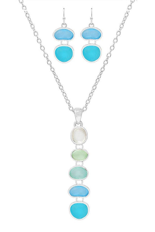 SEALIFE SEAGLASS DROP PENDANT NECKLACE SET