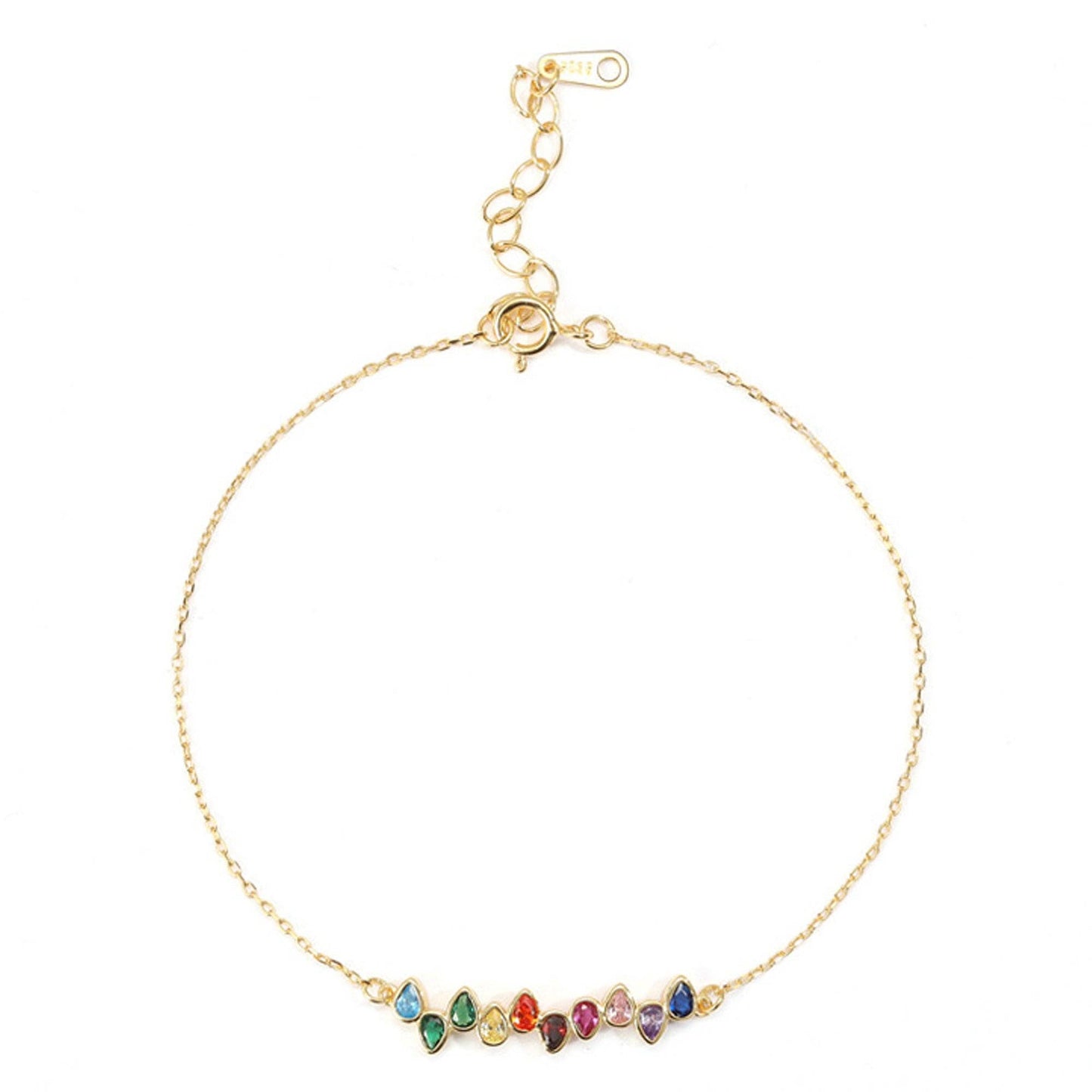Rainbow Color Teardrop Gem Bracelet in 925 Sterling Silver