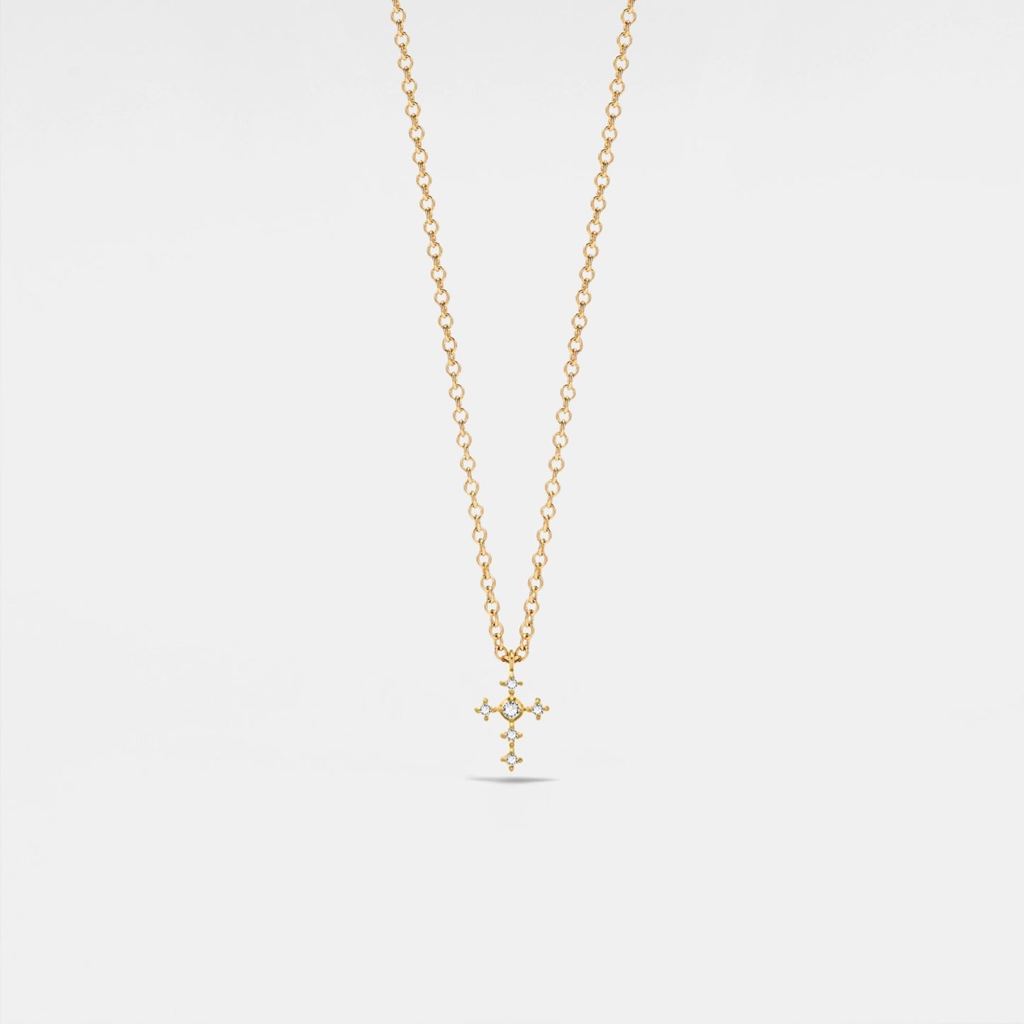 Tiny Small Gold Cross Charm Necklace in 925 Sterling Silver