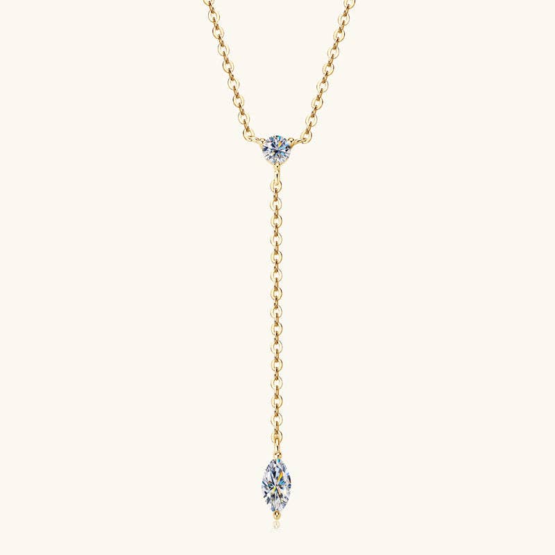 Marquise Moissanite Drop Y Necklace in 925 Sterling Silver