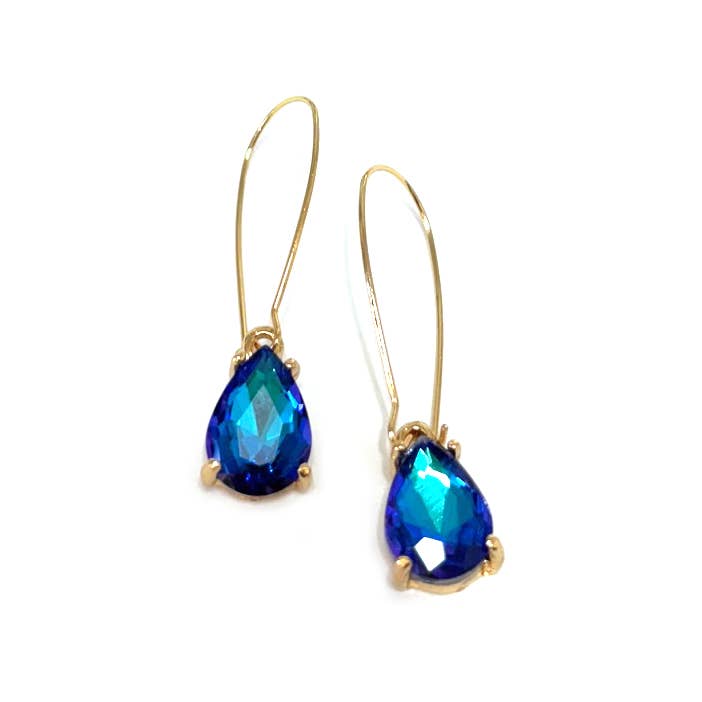 Midi Size Teardrop 5A Grade Glass Drop Kidney Wire Earrings