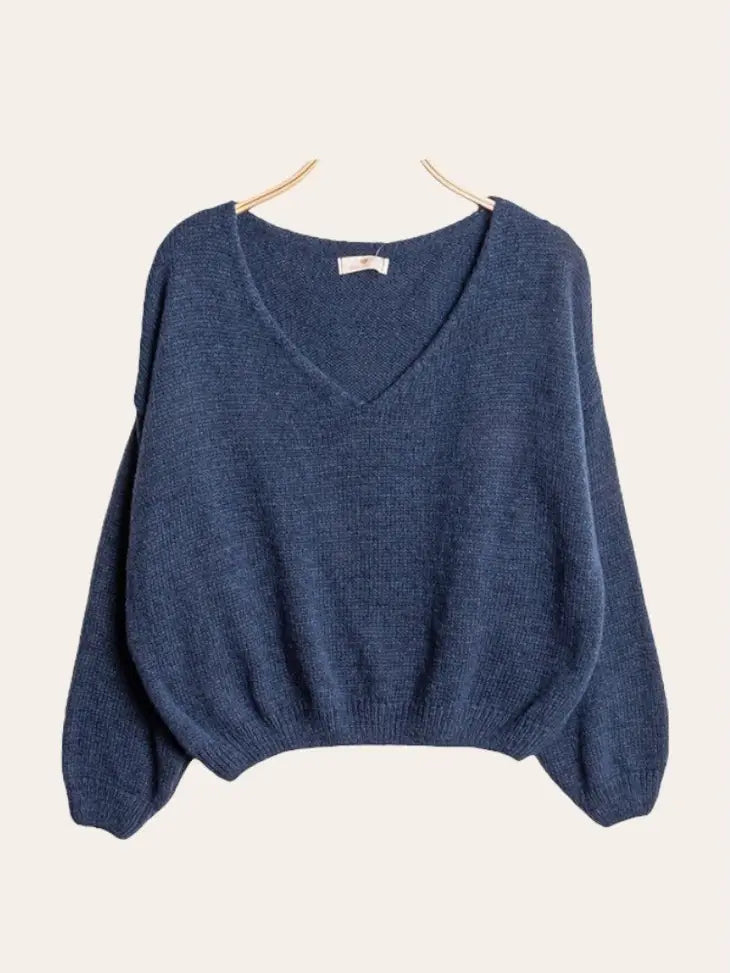 V-Neck Crop Sweater with A Tight Hem