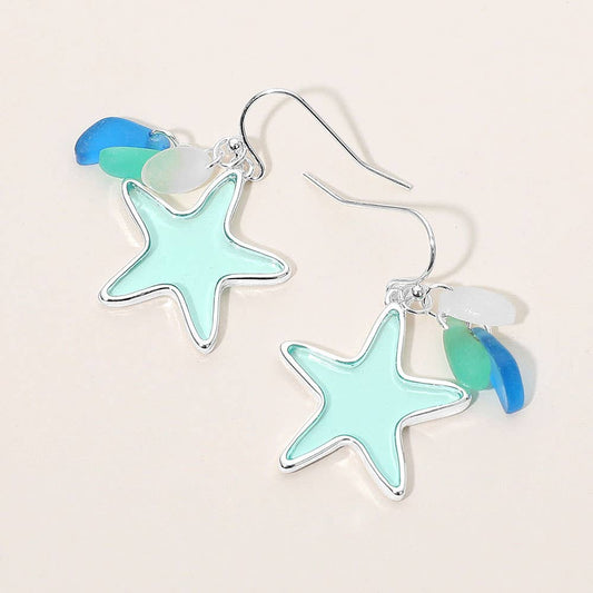 Sea Glass Starfish Dangle Earrings