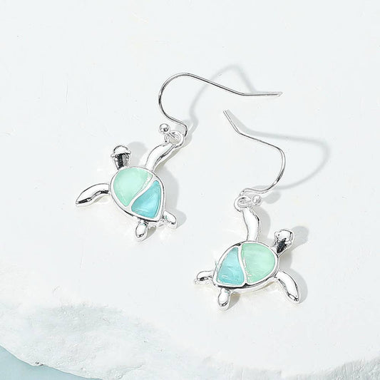 Sea Glass Sea Turtle Dangle Earrings