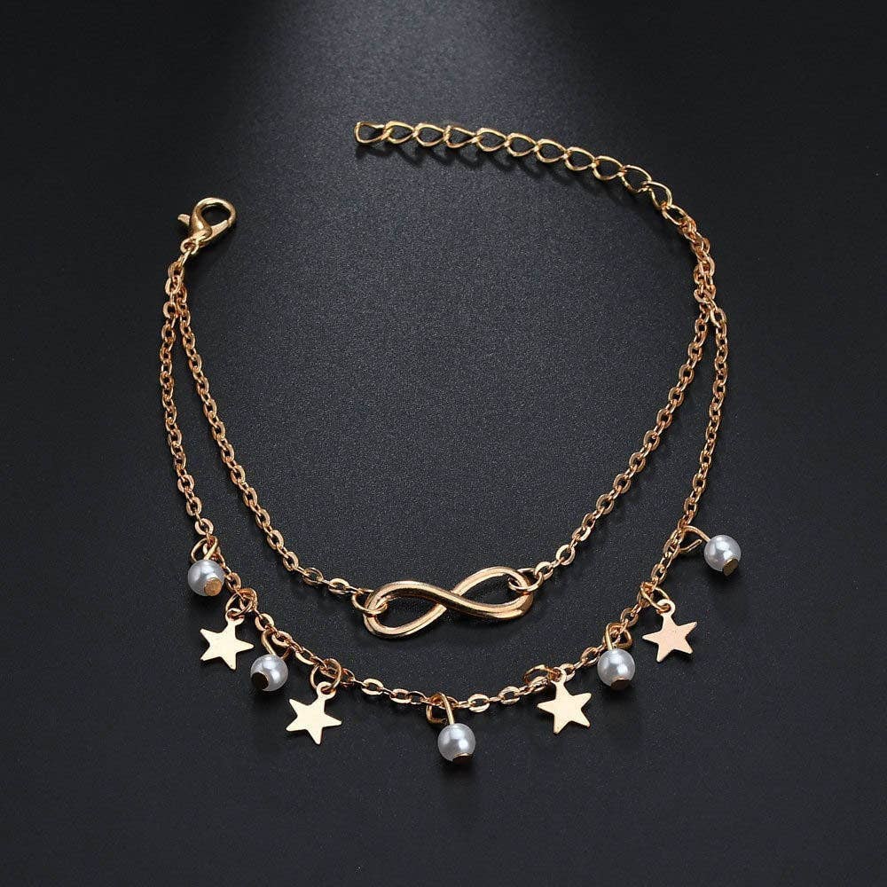 Star Mobius Layered Ankle Bracelet Anklet in Solid Copper