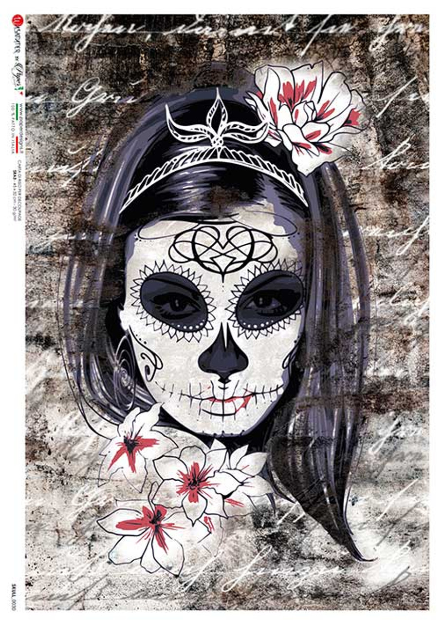 Paper Designs Rice Paper Dia de los Meurtos Skull