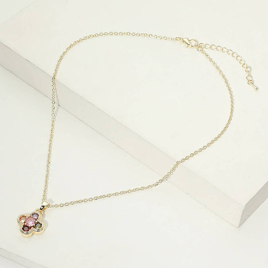 14K Gold Plated Colorful CZ Stone Quatrefoil Pendant Necklace