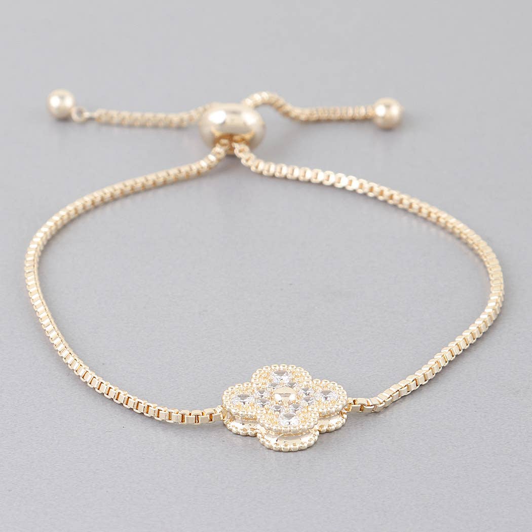 Bejeweled Clover Box Chain Bracelet