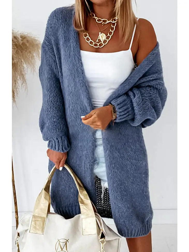 Longline Knitted Cardigan-Ink Blue