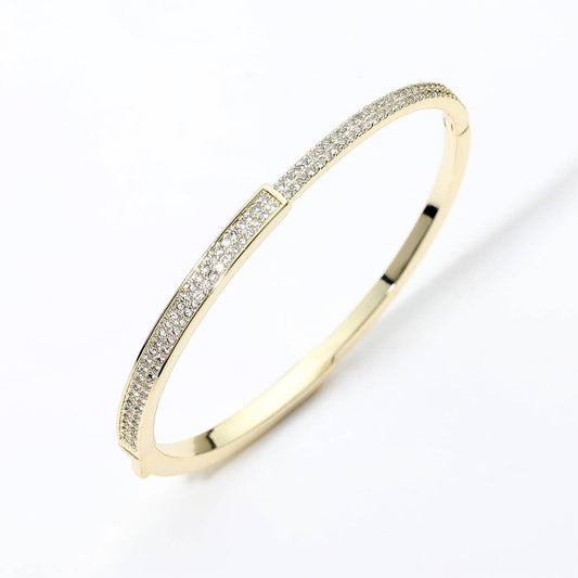 14K Gold Plated CZ Pave Hinged Bangle Bracelet