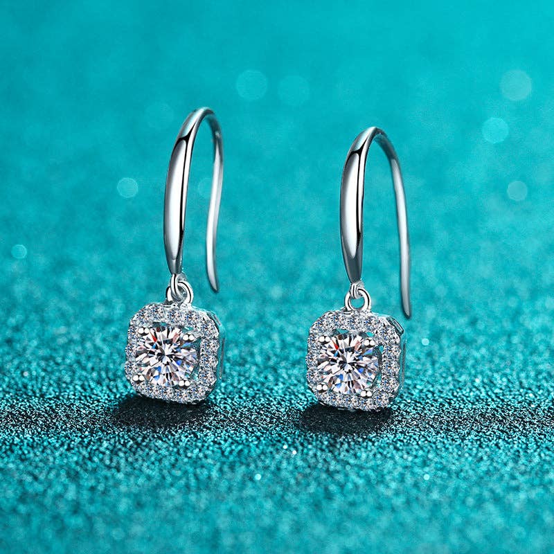 Four-Prong Moissanite Hook Earrings in 925 Sterling Silver