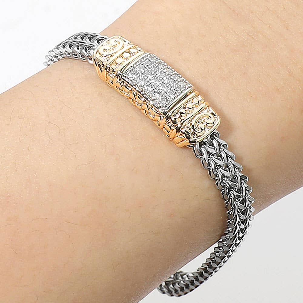 14K Gold Plated Two Tone CZ Magnetic Bracelet