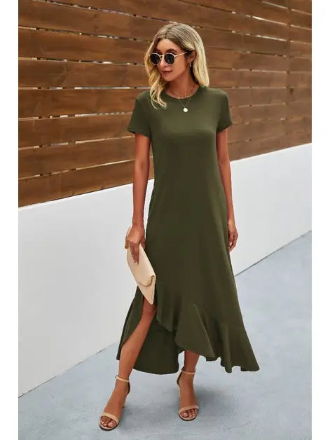 Round Neck Asymmetric Hem Dress