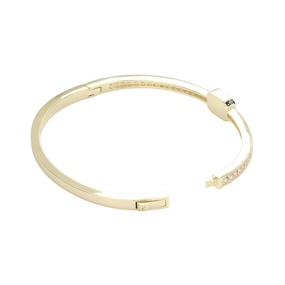 Emerald Cut CZ Stone Pointed Hinged Evening Bangle Bracelet