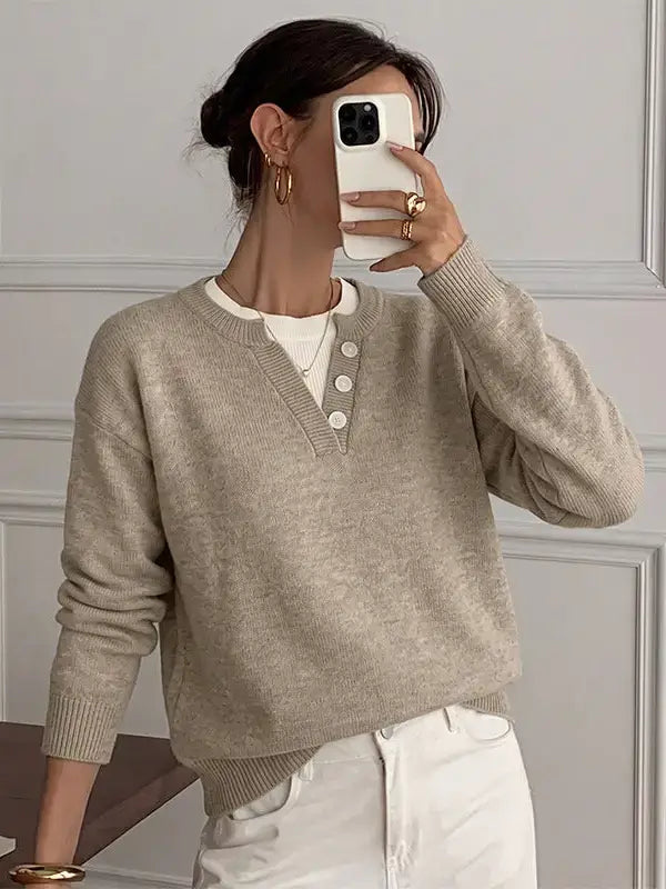 Layered Look Button Sweater