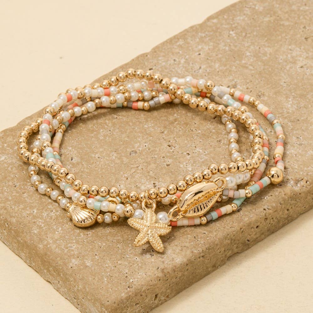Sea Life Charms Mixed Mini Beaded Bracelet Set