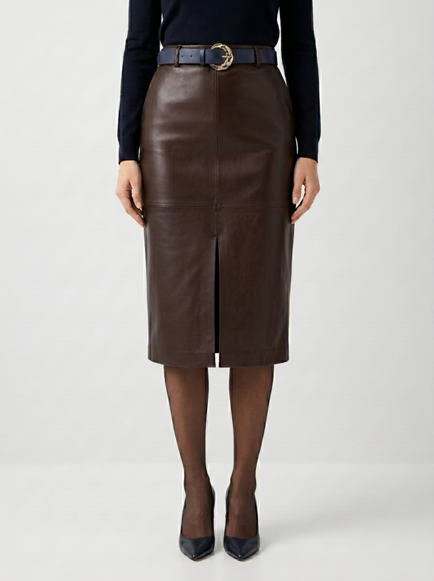 Midi Leather Skirt w/ Leather Belt