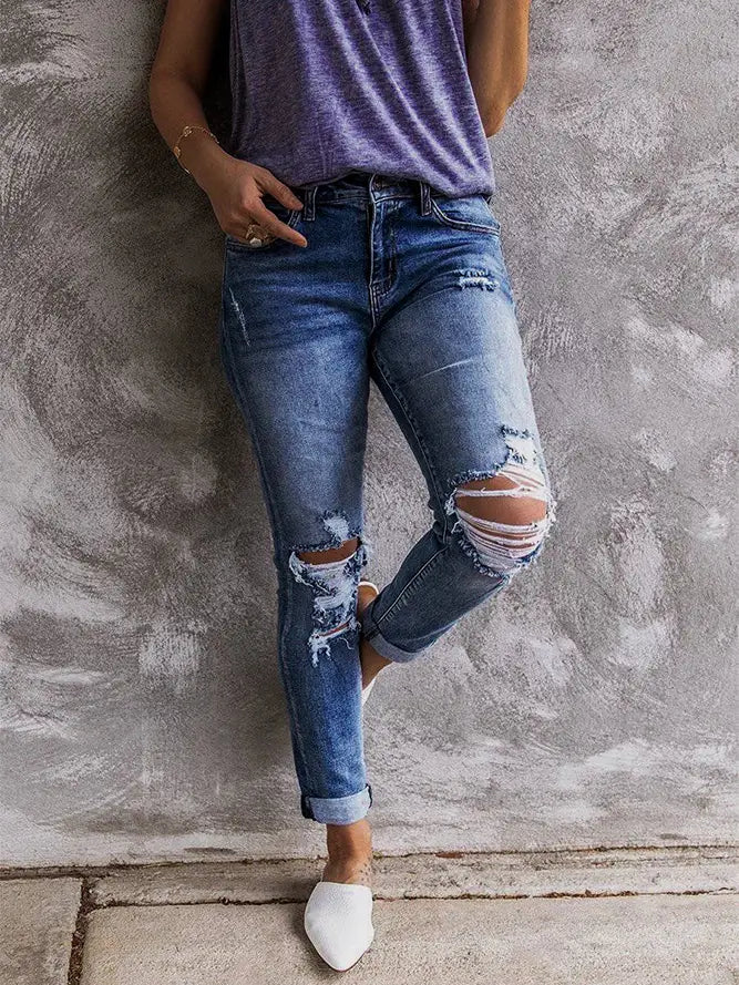 Vintage Ripped Straight Pants Jeans