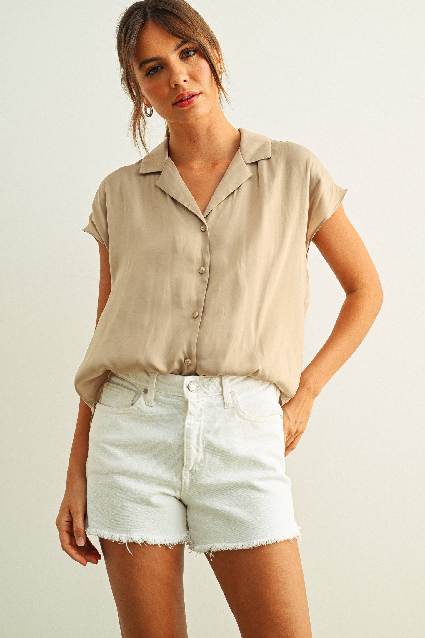 BUTTON DOWN CAP SLEEVE SHIRTS