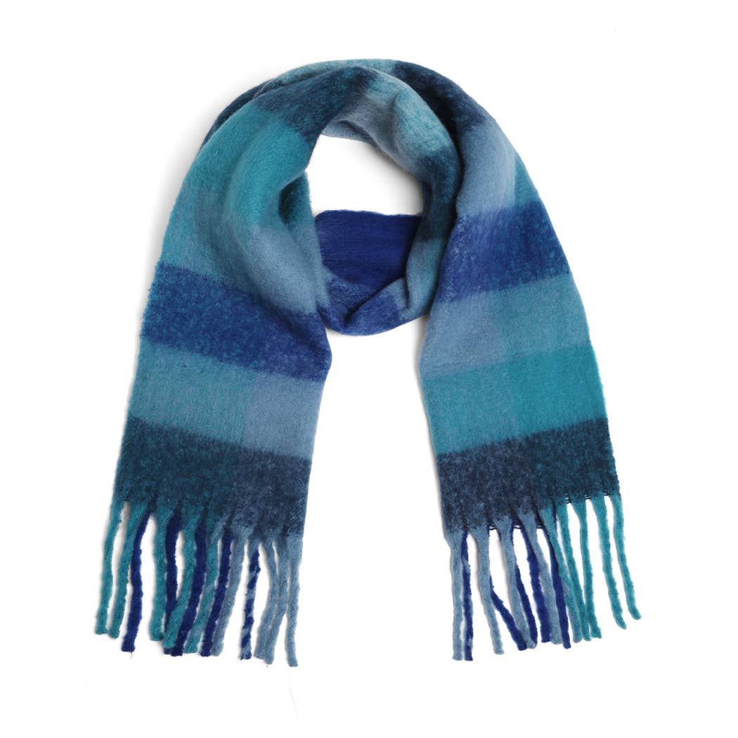 Multi-Color Plaid Oblong Scarf Shawl with Fringe