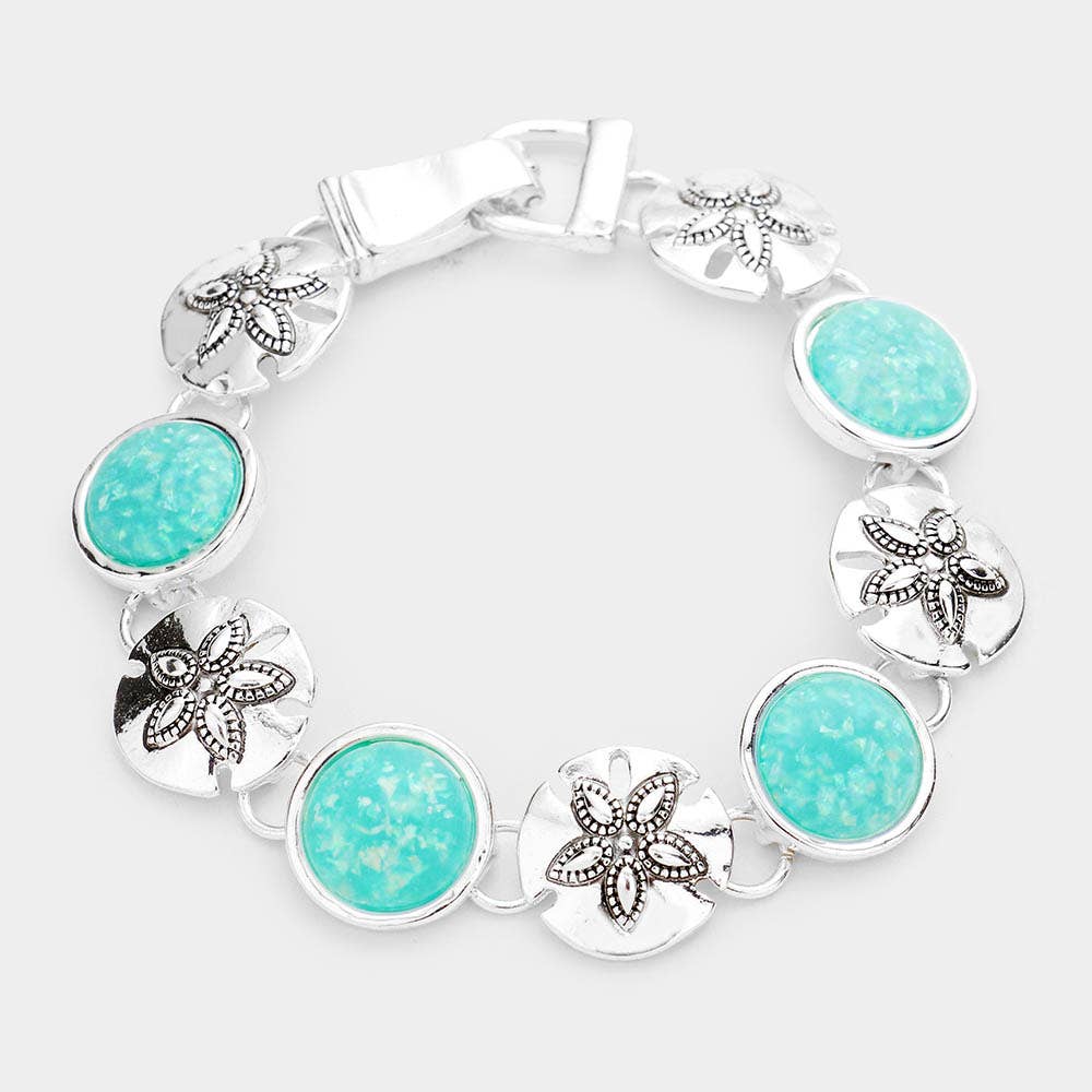 Sea Glass Embossed Metal Sand Dollar Magnetic Link Bracelet