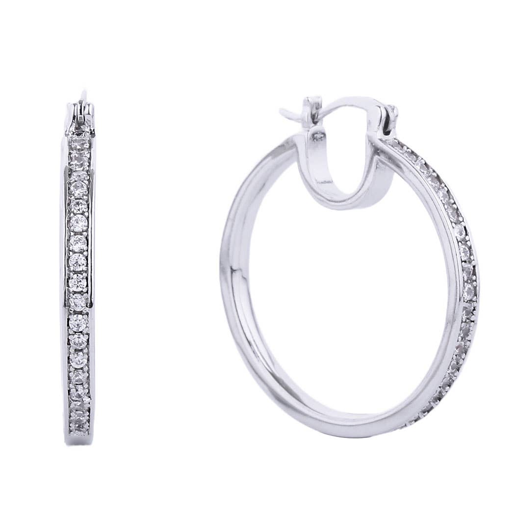 14K Gold-Dipped CZ Hoop Pin Catch Earrings