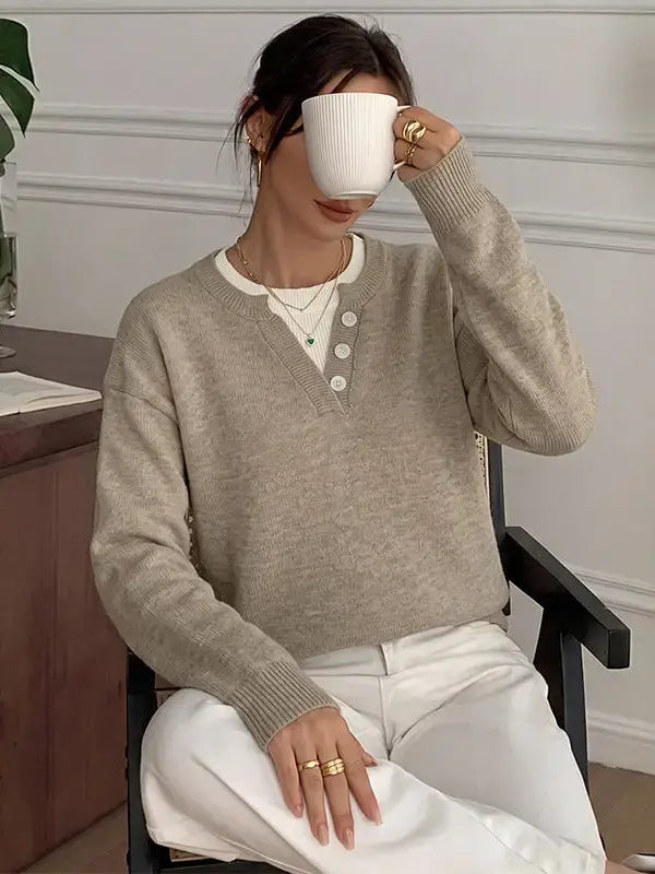 Layered Look Button Sweater