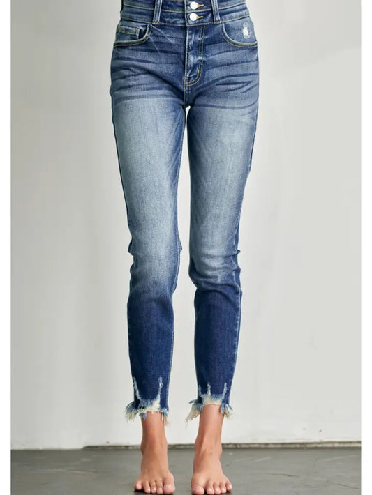 High Rise Ankle Length Double Waist Skinny Jeans