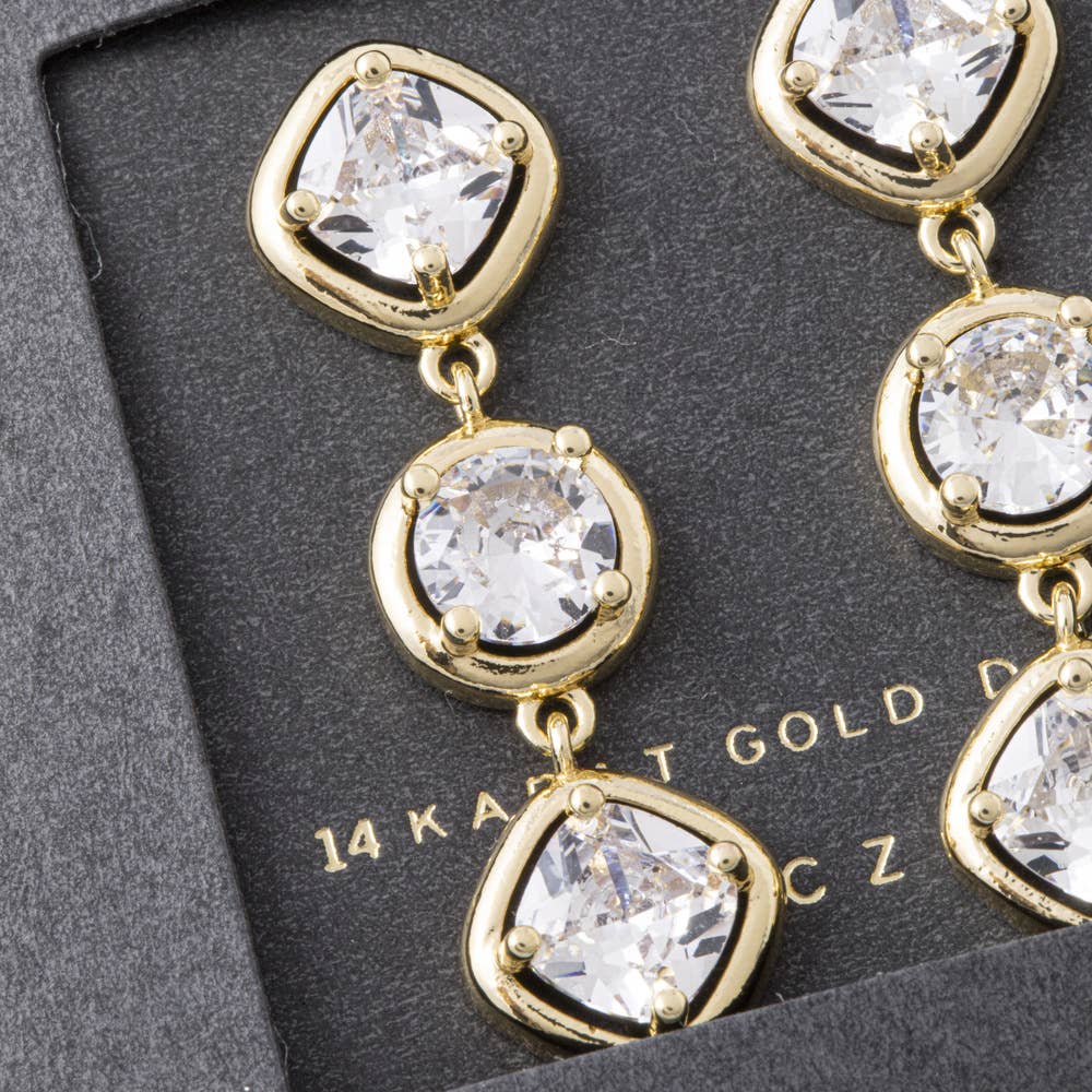 14K Gold Dipped Cz Triple Drop Earrings