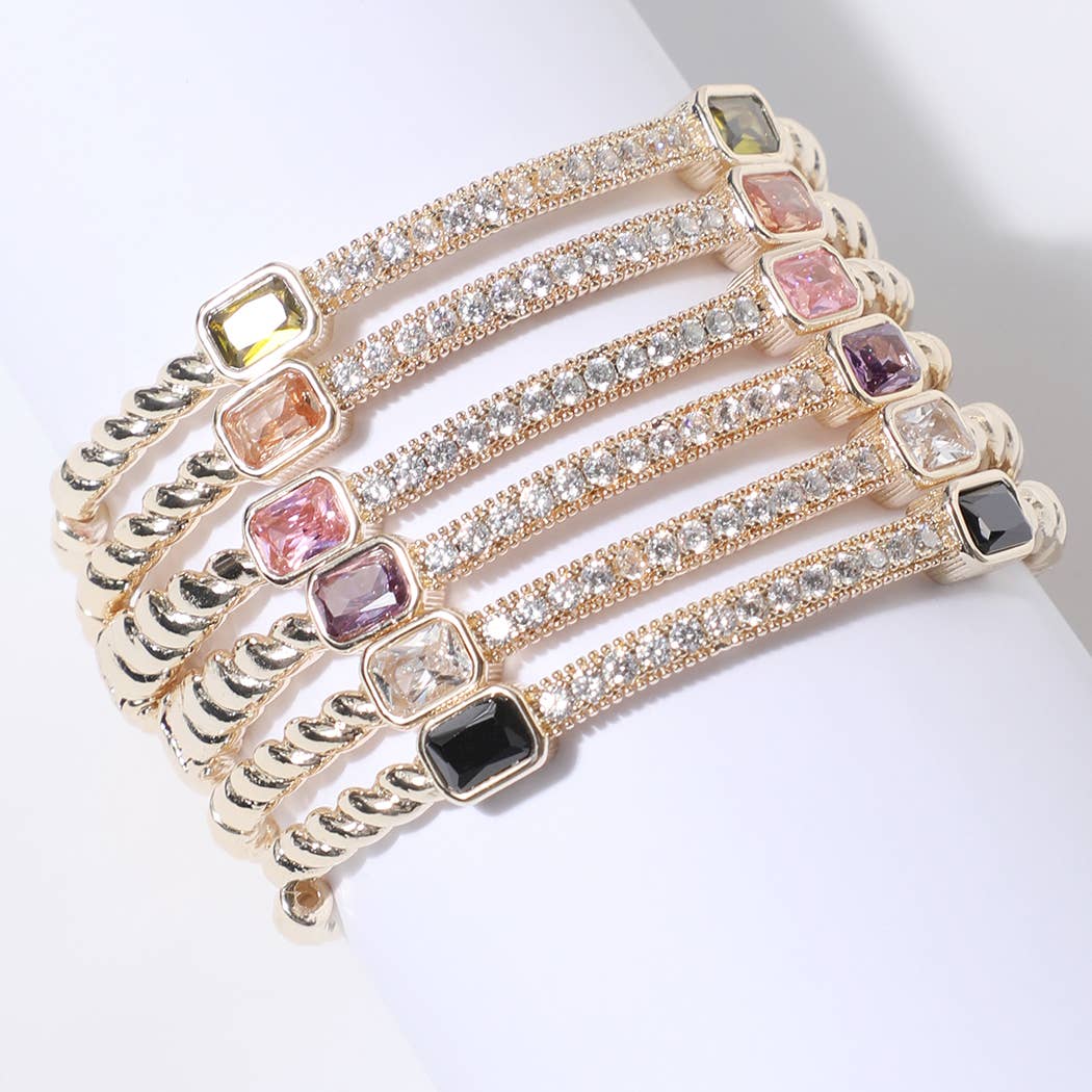 Gold Plated CZ Cable Bangle Bracelet