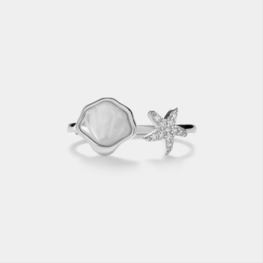 Mother of Pearl Shell Starfish Ring in 925 Sterling Silver