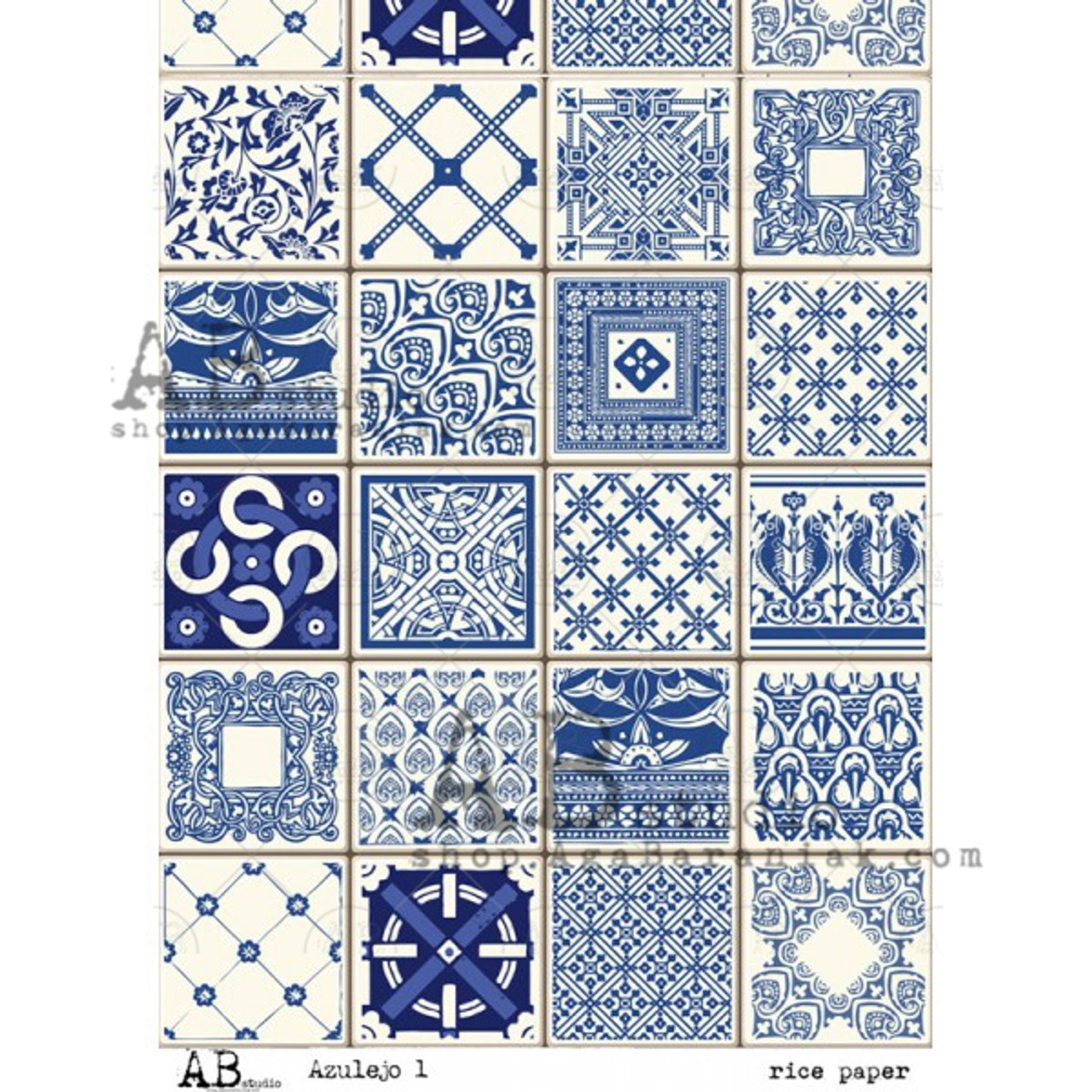 AB Studios Rice Paper A4 Azulejo Blue Tiles 1